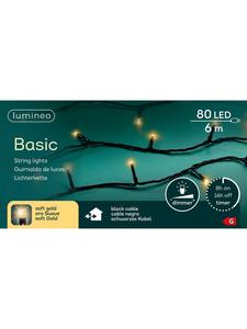 Lumineo Базовая гирлянда из 80 светодиодов, 6 м, черный кабель, цвет «мягкое золото»