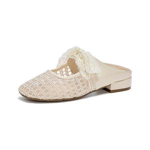 Сандалии с вырезами, нескользящие, устойчивые к истиранию, устойчивые к запахам, французская элегантность, с закрытым носком, женские, цвета экрю JOSINY, Ecru (Heel Height 2.5Cm)