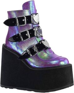 Женские ботинки 2020 PerhapsRio, модные разноцветные ботинки на платформе и клиновидном каблуке, с молнией, стильные ботинки до щиколотки, большие размеры, Multicolor,Purple