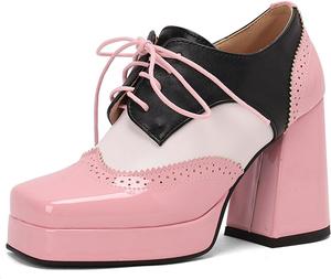 Женские туфли с платформой и массивным каблуком Alyaafifa, ботильоны на высоком каблуке с шнуровкой, закрытые туфли с квадратным носком, удобные туфли для вечеринок, свадеб, мероприятий, клуба и выпускного, Patchwork - Pink