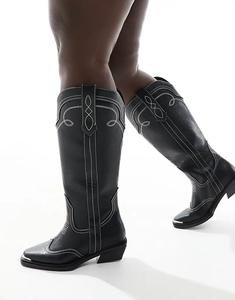 Женские сапоги ASOS DESIGN Celeste Curve в стиле вестерн из искусственной кожи, черный