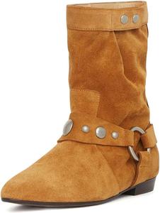 Женские ботинки Miss Left с заклепками, носок миндалевидной формы, средняя голень, без застежки, удобные плоские ботильоны, осень-зима, ретро, повседневные короткие ботинки, размеры US 4-16, Orange