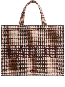 Сумка-тоут в клетку с вышитым логотипом PATOU, коричневый