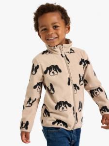 Детская флисовая толстовка с принтом собаки на молнии Lindex, Dusty Beige