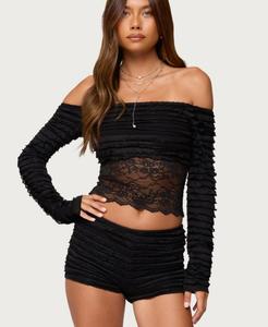 Женская блузка Tauri Lacey с оборками и открытыми плечами Edikted, Black