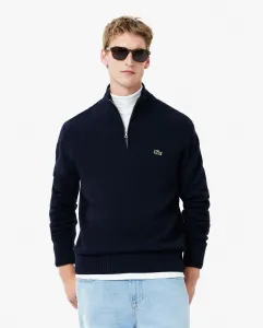 Мужской свитер с высоким воротником из кардочной шерсти на молнии Lacoste, темно-синий