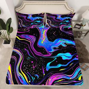 Erosebridal Комплект постельного белья Abstract Neon Purple Blue с геометрическим мраморным принтом и спиральными полосами, Multi 09