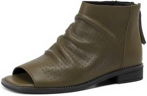 Женские ботильоны FSJ с открытым носком, расслабленные с низким квадратным каблуком, с закрученными вставками, вырезами и молнией, удобные туфли на каблуке, размеры 4-15 US, Olive Green