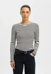 Футболка с круглым вырезом slfanna ls str noos с длинными рукавами Selected, Black/Snow White