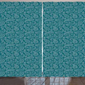 Этническая штора ARANDE, абстрактные листья с изогнутыми линиями, восточная культура, богемный художественный стиль, 280 x 225 см, цвет: петролеумный голубой, светло-серый Abakuhaus