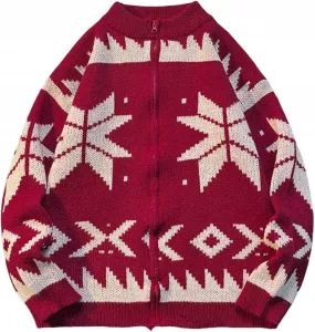 Мужской рождественский свитер-кардиган с молнией, свободного кроя