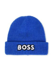 BOSS Kidswear шапка бини в рубчик с нашивкой-логотипом, синий