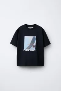 Футболка с фотографическим принтом "орел" Zara, черный