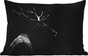 Подушка для улицы - Олень - Черный - Портрет - Рога - Животные - 50 x 30 см - Водонепроницаемая - Подушка для отдыха - Подушка для дивана - Украшение для гостиной MuchoWow