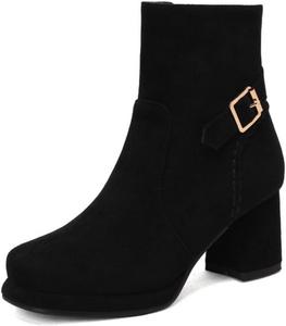 Женские замшевые ботильоны на платформе с широким каблуком Aflngle, квадратный носок, боковая молния, короткие ботинки, удобные, легко надеваемые, для свадьбы и вечеринки, Black