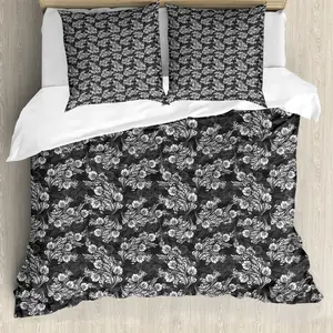 Пододеяльник ABAKUHAUS из дамасской ткани, Свадебный букет, с защитой от клещей, подходит для аллергиков, с наволочками, 200 см x 200 см - 80 x 80 см, темно-серо-белый