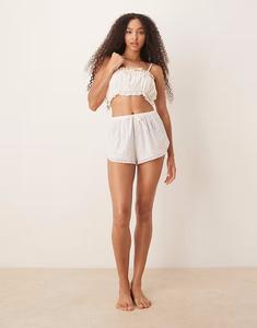 Abercrombie & Fitch ночное белье шорты с отделкой в ​​виде фестончатого узора белого цвета