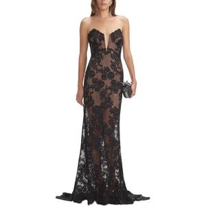 Self Portrait платье макси с кружевом и стразами Self-portrait, черный