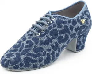 Мужские латинские туфли из денима с леопардовым принтом для танцев в стиле бальное, профессиональные для тренировок и выступлений #T1-B BD Dance