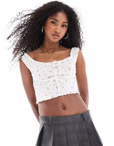 Топ с короткими рукавами и сборками, винтажно-белый, меланжевый Cotton On