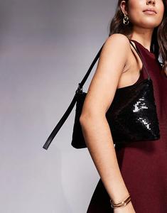 Сумка через плечо ASOS DESIGN с пайетками и пряжкой сбоку, матово-черного цвета