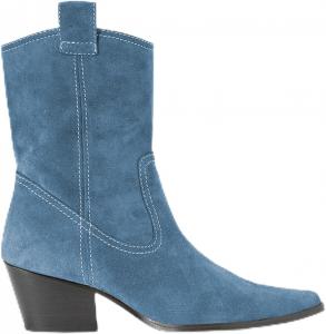 Женские замшевые вестерн-ковбойские сапоги, заостренный носок, массивный каблук с ремешком, классический стиль родео WINDBXYB, Blue