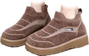 Женские слипоны-сапоги для снега, утепленные ботильоны с круглым носком и плюшевой подкладкой, противоскользящие повседневные ботинки для зимней прогулки Generic, Brown