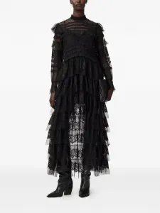 Макси-платье Cavarly с многоярусным кружевом Allsaints, черный