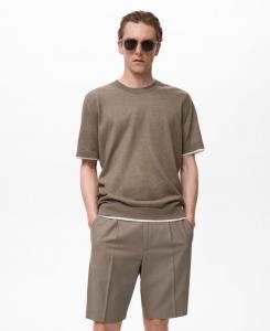 Мужская контрастная футболка из хлопковой смеси MANGO, Dark Green