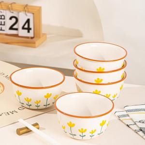 Ceramics Керамическая рисовая пиала для дома, 2025 новая модель чаши и тарелки, японская чаша для еды с двойными ручками, суповая миска и блюдо, 8-дюймовая тарелка (1 шт)