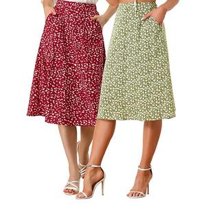 2 упаковки женской расклешенной миди-юбки до колена из шифона с поясом Inspire Chic, Red Green White