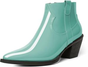 Женские ботильоны Esvowido с заостренным носком, низким каблуком, массивным каблуком, короткие ботинки с боковой молнией и мехом, офисные осенние ботинки, Mint Green