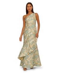 Женское платье на одно плечо из металлизированного жаккарда Adrianna Papell, Sage Multi