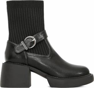 Женские массивные ботильоны NEWBELLA с высокой платформой - вязаные носочные ботинки с боковым ремешком и пряжкой, ботинки на устойчивом каблуке для повседневного стиля, Black