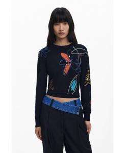 Изящный женский свитер с цветочным узором Desigual, Black