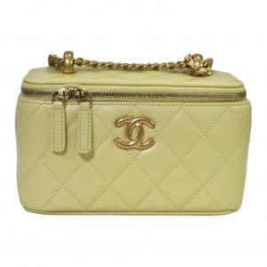 CHANEL Кожаная коробчатая сумка через плечо женская желтая