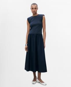 Женское миди-платье из комбинированной ткани MANGO, Navy
