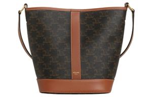 CELINE Триумф искусственная кожа с натуральной кожаной ведерко сумка через плечо кроссбоди маленькая женская рыжевато-коричневая