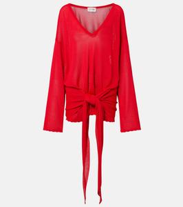 Собранное мини-платье с ажурной вязкой The Attico, красный