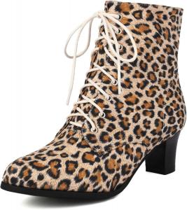 Женские винтажные викторианские ботинки 70-х годов с шнуровкой, ботильоны на среднем каблуке, ведьминские или бабушкины ботинки, костюмные туфли с миндалевидным носком, конусовидный каблук Generic, Leopard-C