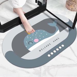 Dajiang Ковер 60х90 см из мягкого ПВХ, нескользящий, быстро сохнущий, для ванной/кухни/прихожей, Blue Dolphin Oval