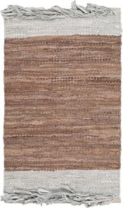 Ковер SAFAVIEH, 61 x 92 см, Vintage Leather Collection, Light Grey & Brown, ручной работы, бохо с бахромой из кожи, идеален для помещений с высокой проходимостью: прихожая, гостиная, спальня (VTL310C)