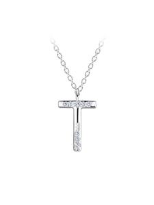 Alexander York Колье с подвеской в виде буквы Т, изготовленное из серебра 925 пробы, состоит из двух частей, вставленных в серебряную оправу