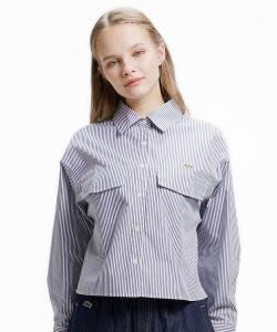 Укороченная полосатая рубашка с двумя карманами