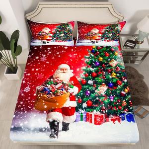 Erosebridal Комплект постельного белья с новогодним принтом Санта Клаус и ёлкой, красный, зелёный, белый, Red Green White