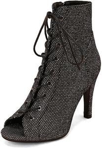 Женские танцевальные ботильоны JXUZY Jazz с открытым носком, кружевными шнурками и высоким каблуком типа «стилет» Generic, D961-Zippered-Black Grey