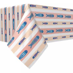 Квадратная скатерть, 100% полиэстер, 60x60 дюймов, рыба в зубчатых полосках.