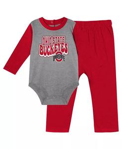 Боди и штаны для мальчиков и девочек Scarlet Ohio State Buckeyes Double Up с длинными рукавами Outerstuff