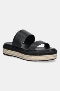 Кожаные шлепанцы FLATFORM WEDGE SLIDE с платформой Calvin Klein, черный