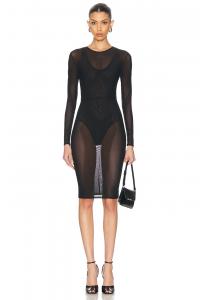 Длинное платье миди с рукавами из сетки Power Mesh Alex Perry, Black